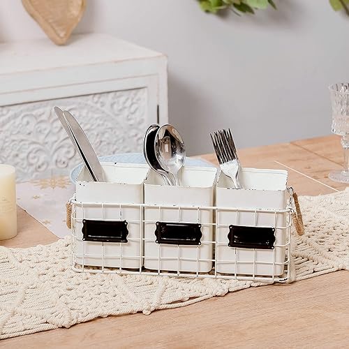 Miniatura 3 de NIKKY HOME Farmhouse - Cubertería con 3 compartimentos, para encimera, para cucharas, cuchillos, tenedores, color blanco