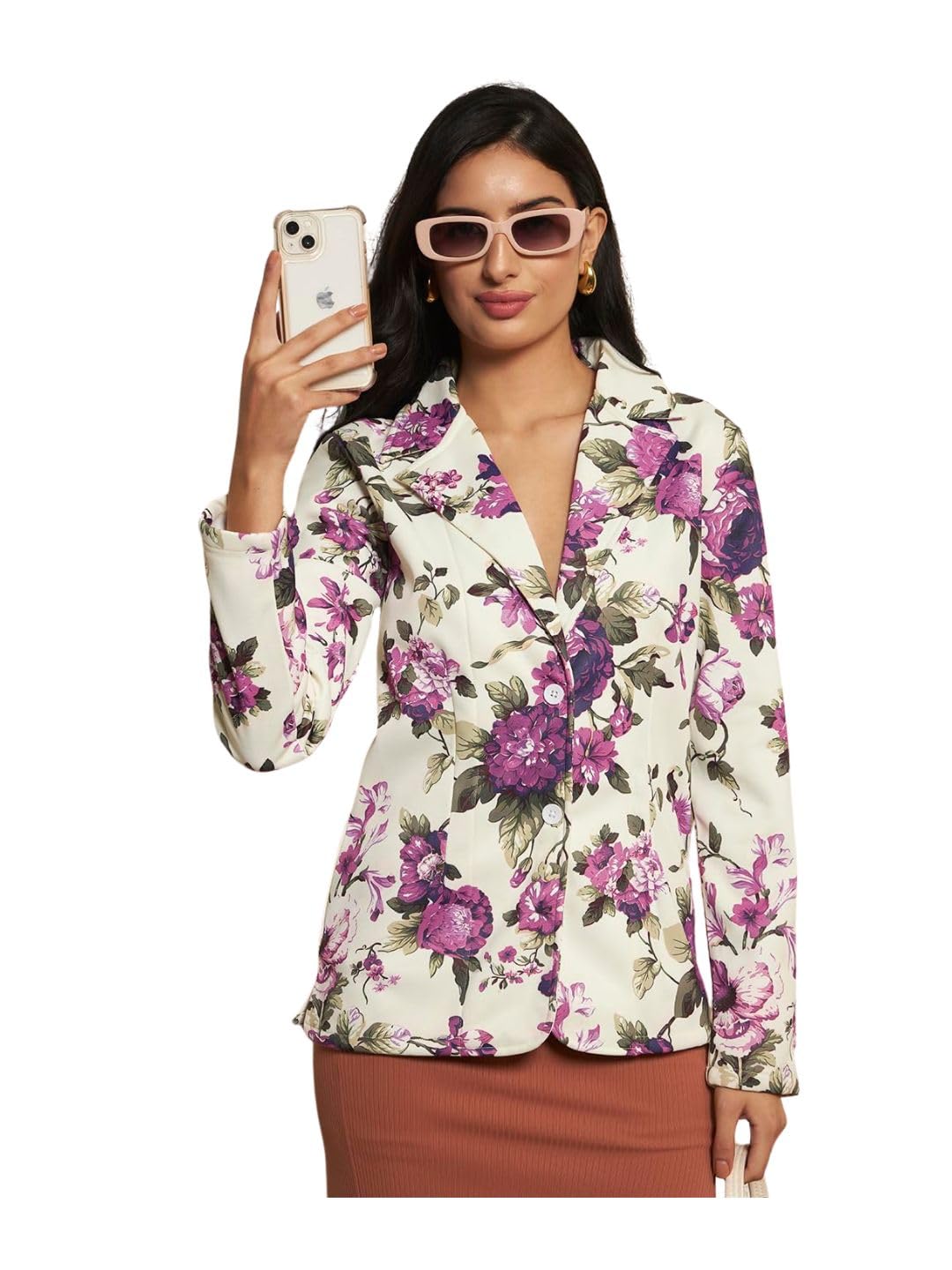 Women Floral Print Purple Coat - Fleece Full Sleeve Regular Fashion for Office, Casual, Festive & Party (12204)-image-21