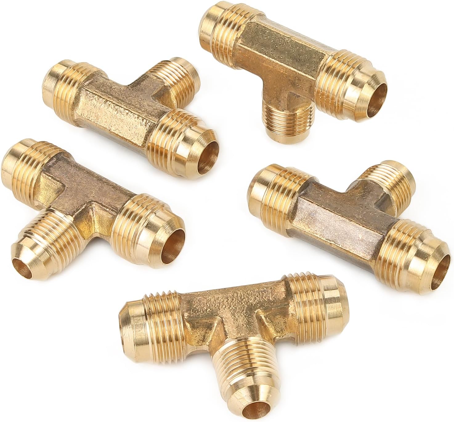 LTWFITTING Brass 1/2" x 1/2" x 3/8" OD Flare Reducing Tee,Brass Flare Tube Fitting(Pack of 5)
