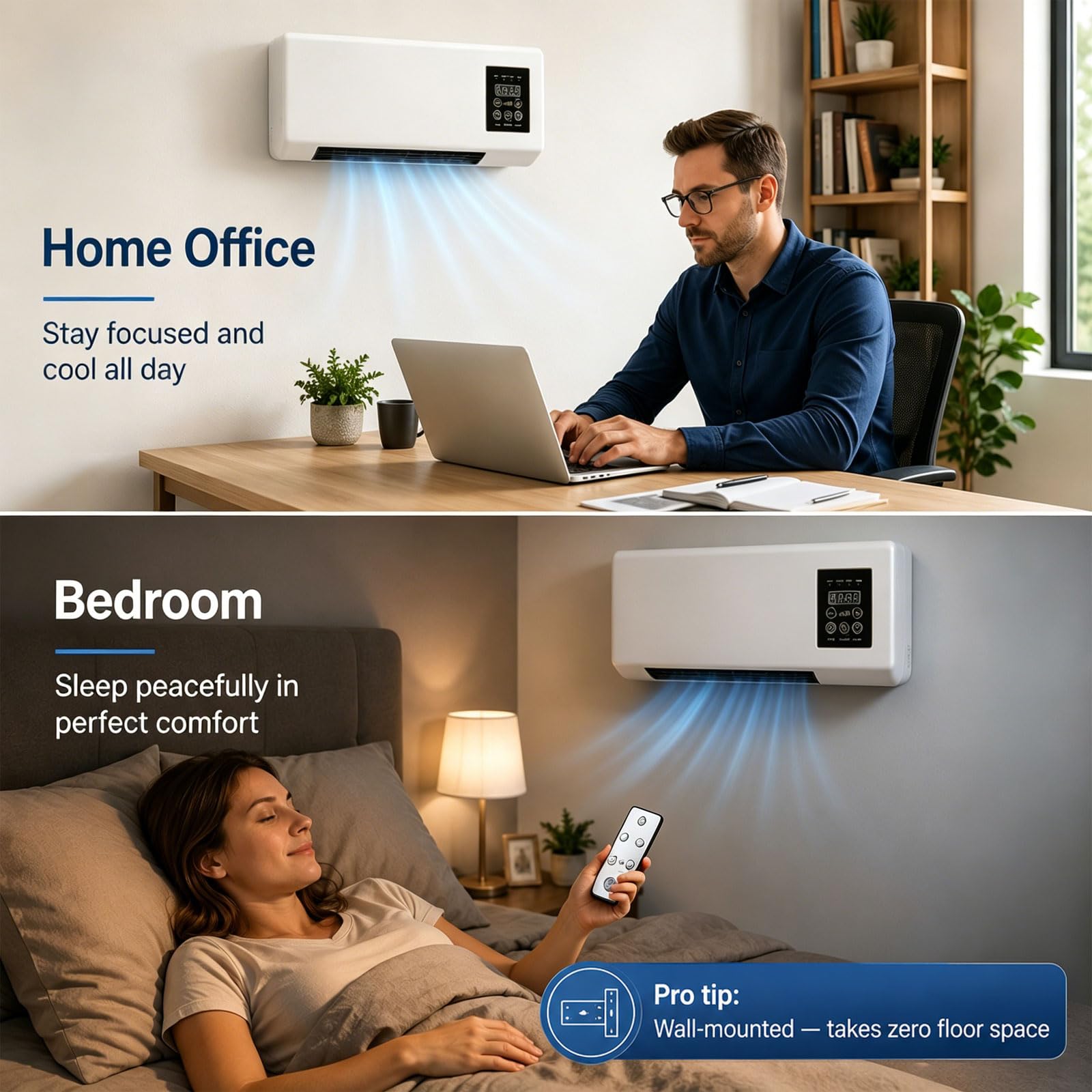 Aire Acondicionado Portátil De 2000W, Frío/Calor Regulable, Control Remoto Y Temporizador De 8 Horas, Aire Acondicionado Montado en la Pared de Doble Uso for casa u oficina,White
