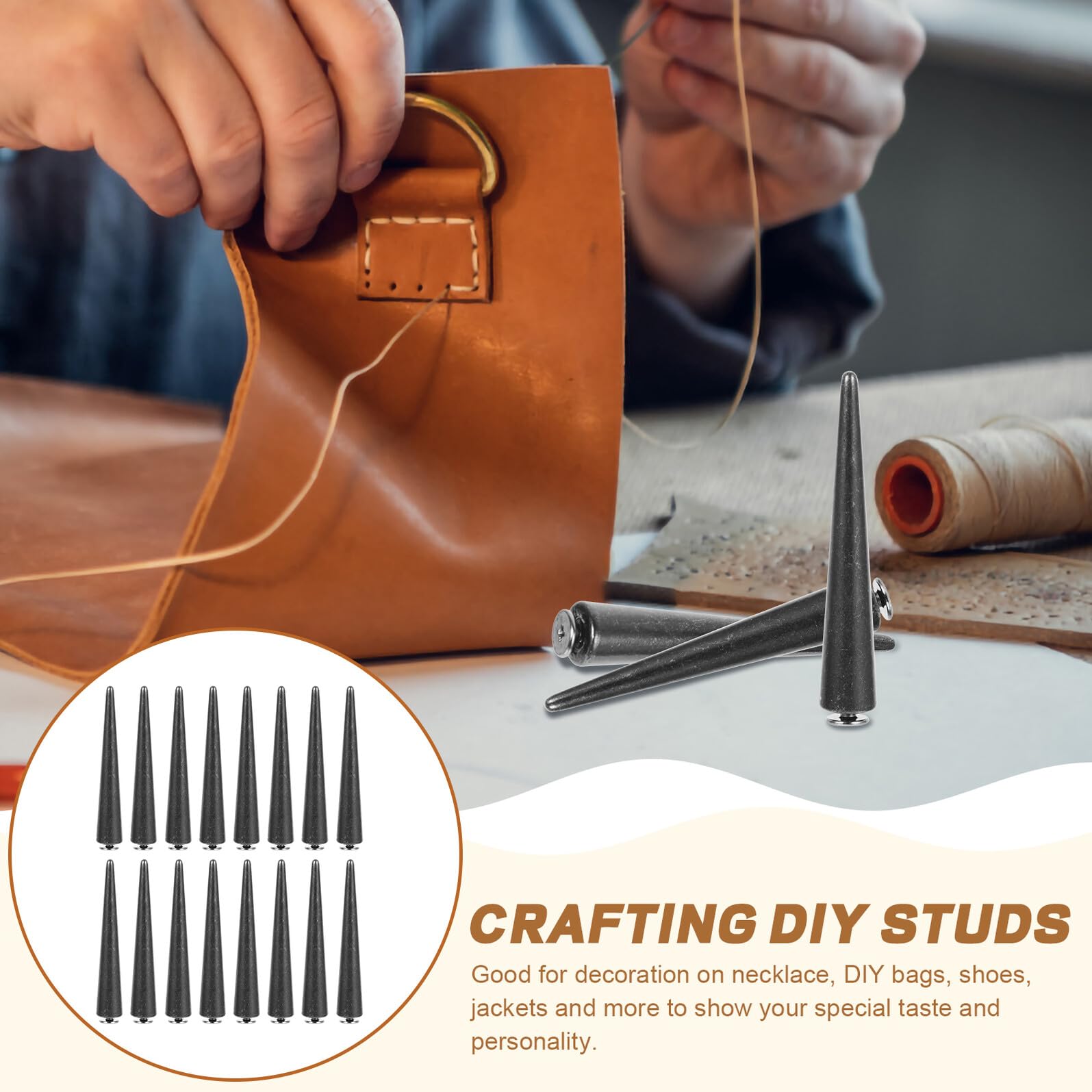 LIFKOME 30 piezas Unidades de Tachuelas Cónicas Punk para Bolsos y Ropa Remaches de Metal para Manualidades DIY Cuero Accesorios Decorativos para Cinturones y Prendas