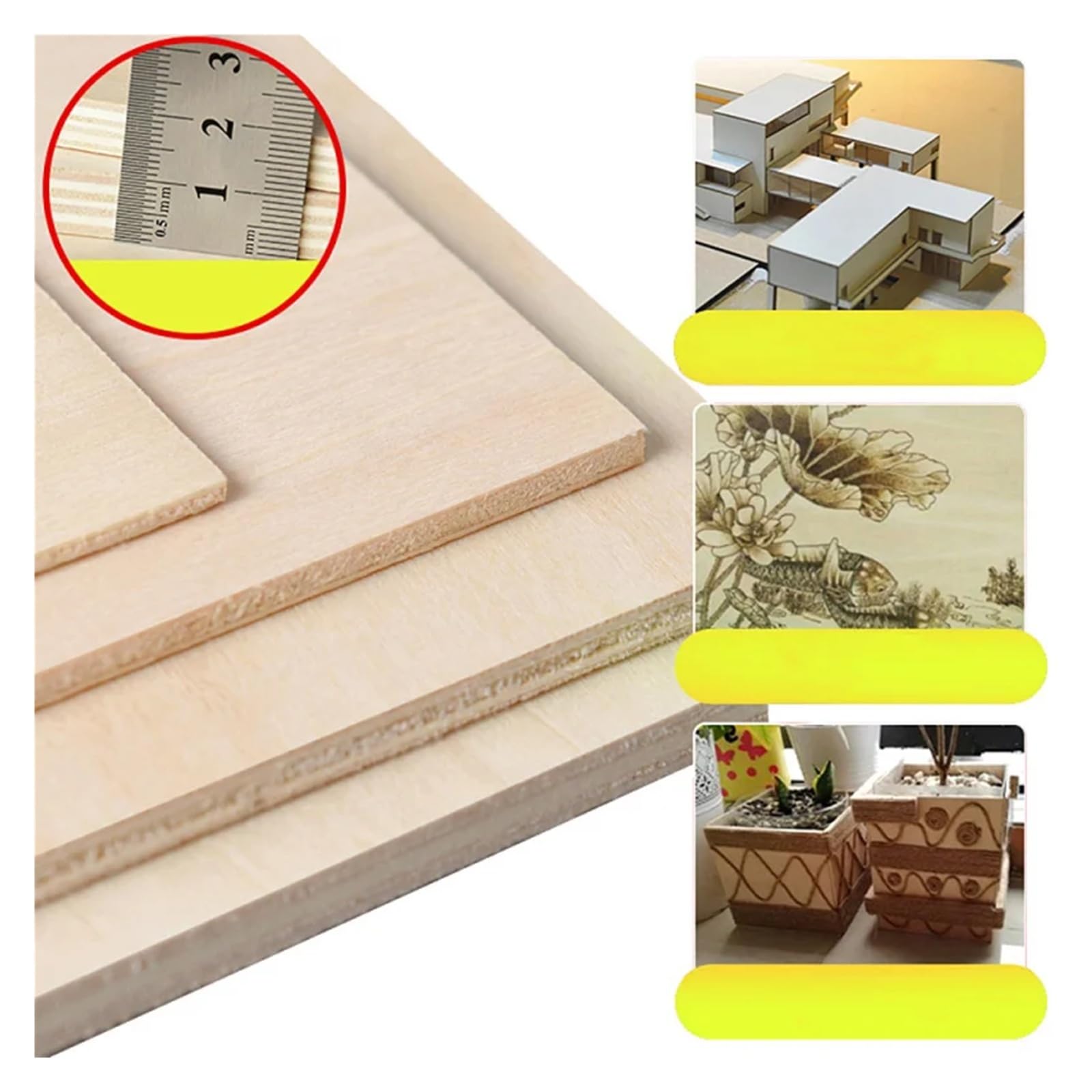 Carving Wood Multi Size Aviation Model Layer Board Tiglio Compensato Tavola Fai da Te Modello in Legno Forniture Materiale Forniture Bastoni di Legno (5 Pezzi 15x15x1 cm)