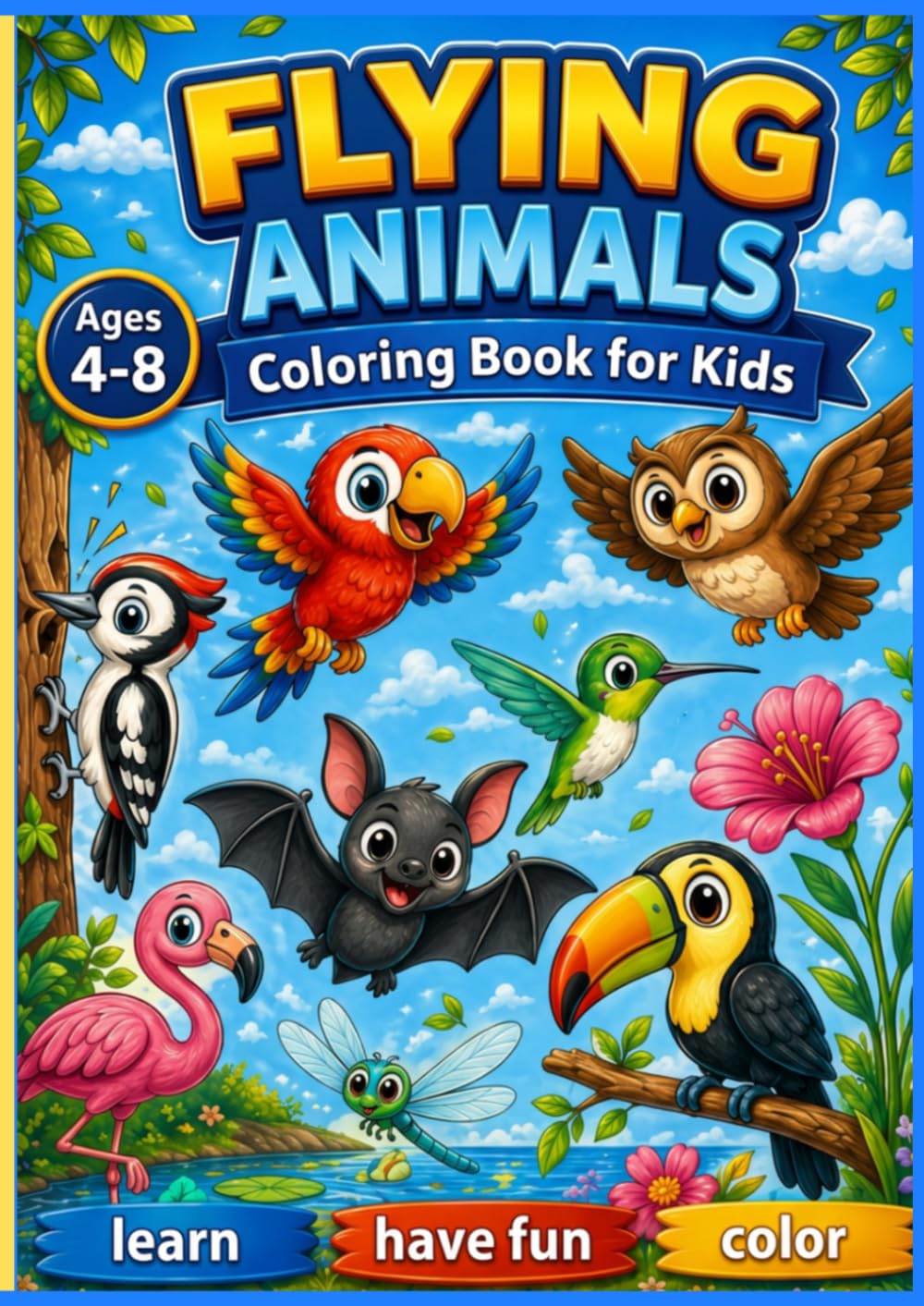 Flying Animals: Birds Coloring Book for Kids Ages 4-8 | Cute Animals Coloring Book | Flying Animals Activity Book for Boys and Girls