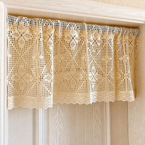 Boho Kitchen Curtains,Short Curtain Valance For Kitchen Window Farmhouse Handmade Crochet Curtain Tiers For Coffee Decor Room Divider Rod Pocket Hollow Short Lace Curtain Decor ( Color : B , Size : 65 #TOP9