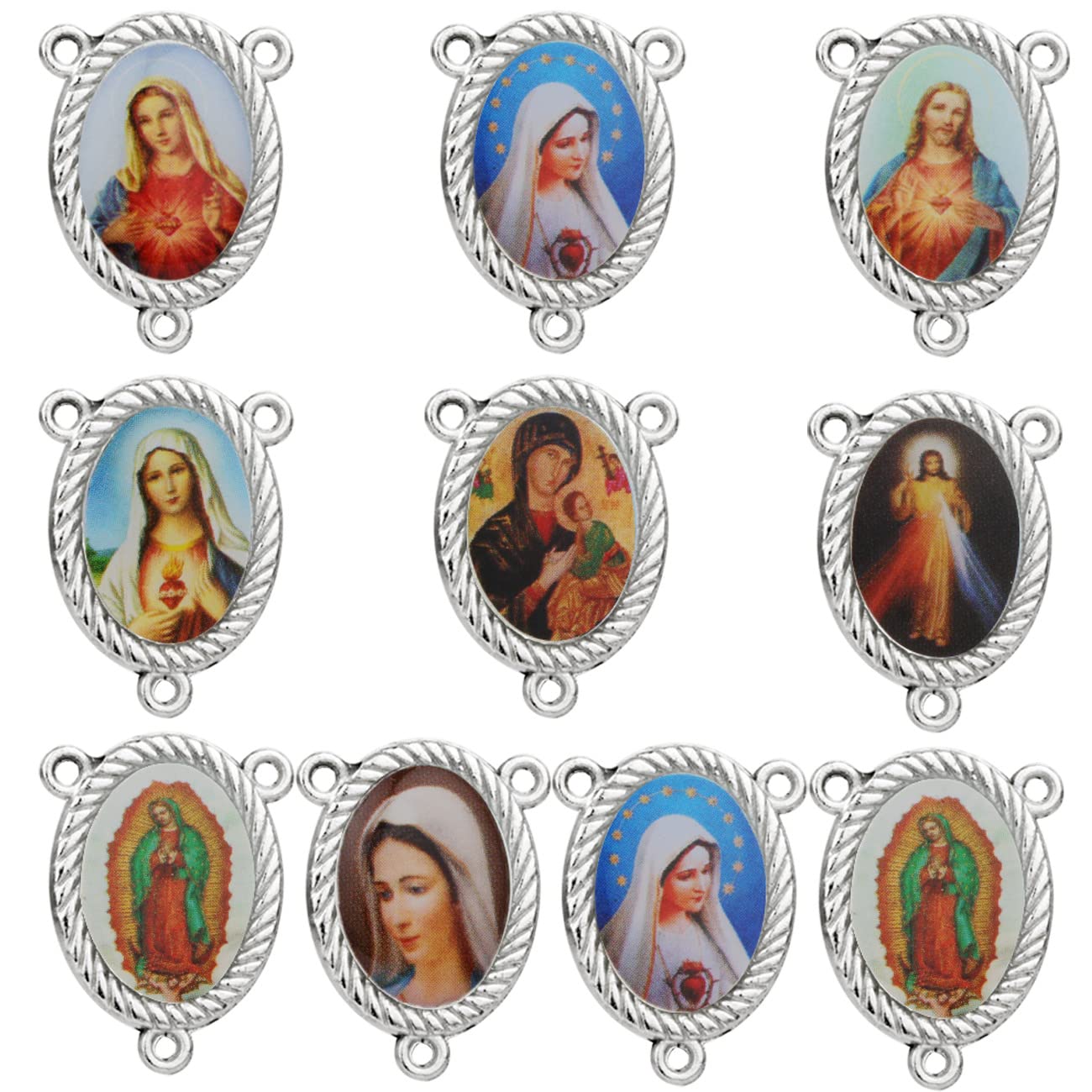 diyalo 3-Hole St Benedict/Miraculous Medal/Our Lady of Guadalupe/Virgin Mary/Christ Jesus Rosary Centerpiece Connector for DIY Prayer Chaplet Necklace Jewelry Making Part