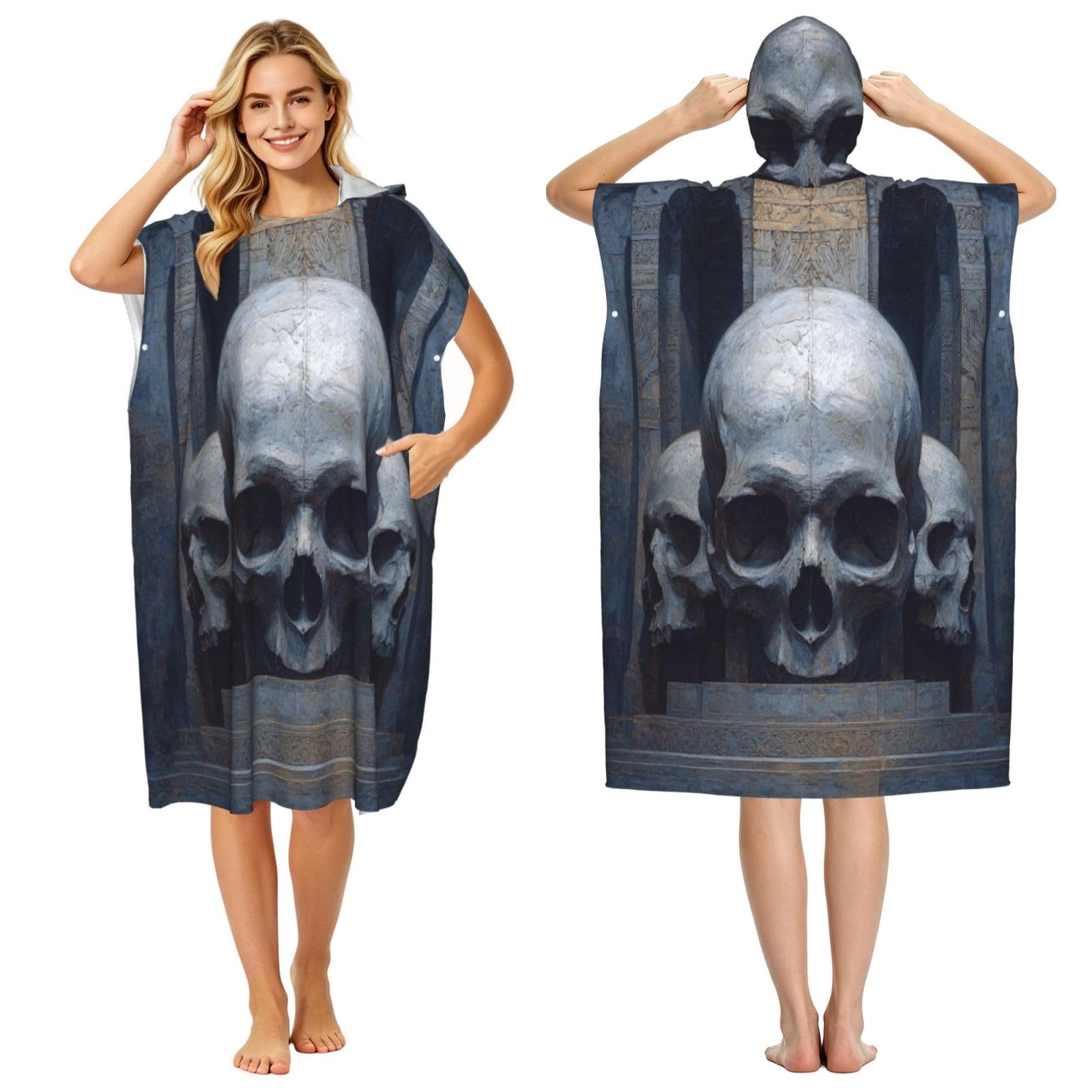 KLGRTJHK Skeleton Adult Hooded Beach Poncho Towel 43"X35"