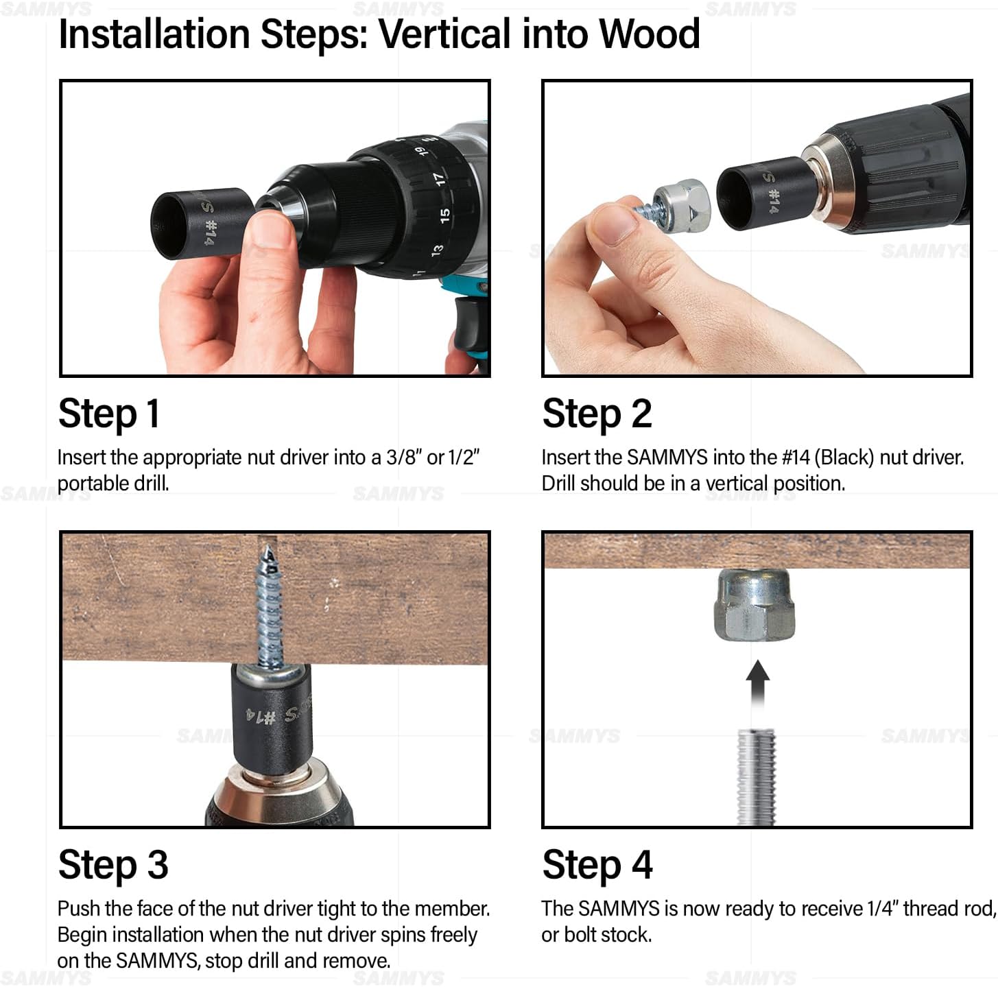 Everflow Sammys 8003957-50 GST 200 1/4 Inch Screw Vertical Threaded Rod Anchor Designed for Wood, Easy Use, No Pre-Drilling Required, Steel with Zinc Finish, 1/4 x 2 Inch Screw Length - (Pack of 50)