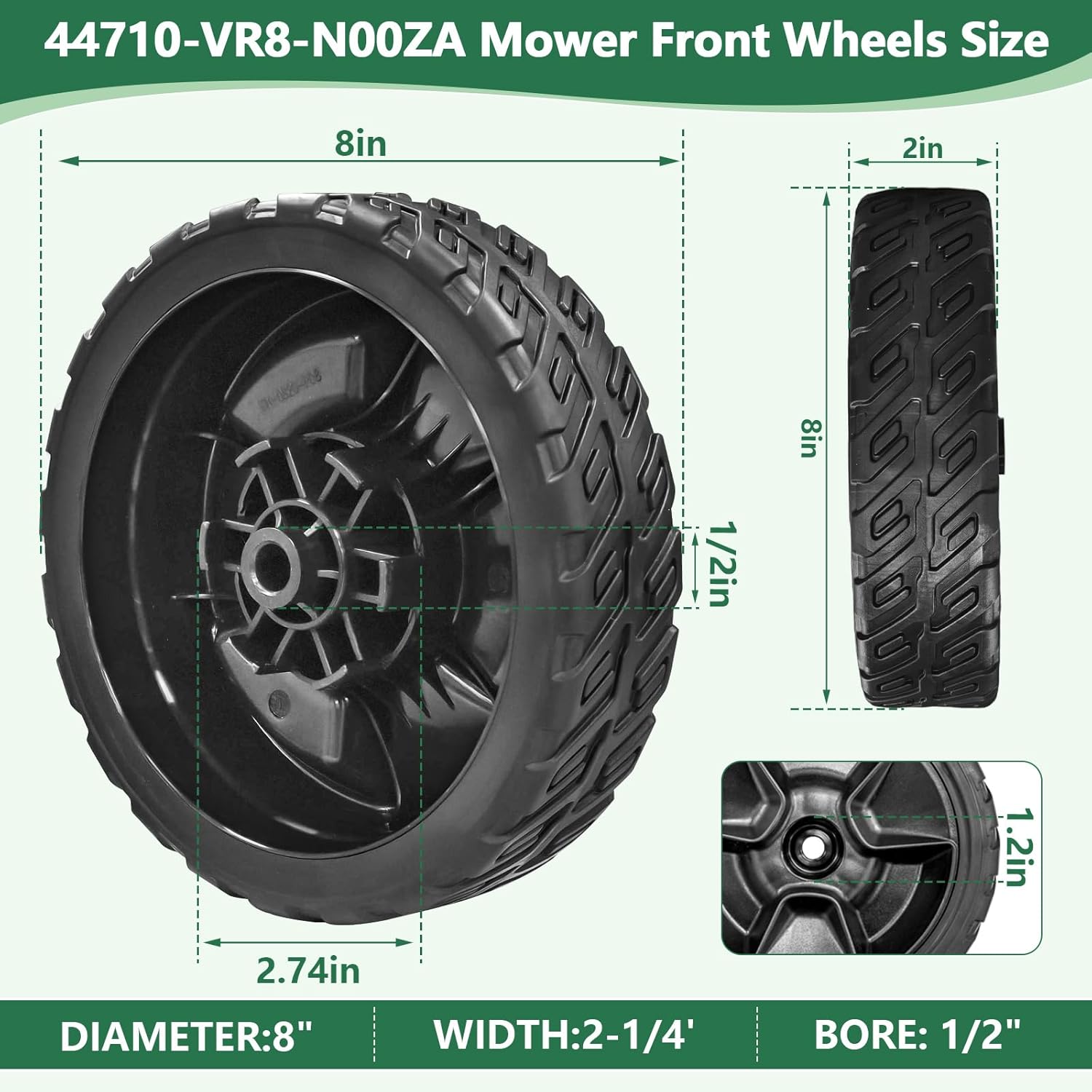 Lawn Mower Wheel Kit (2X Front Drive Wheels 44710-VR8-N00ZA + 2X Rear Wheels 42710-VR8-N00ZA) Compatible with Honda HRN216 Walk Behind Lawn Mower(4 PCS)