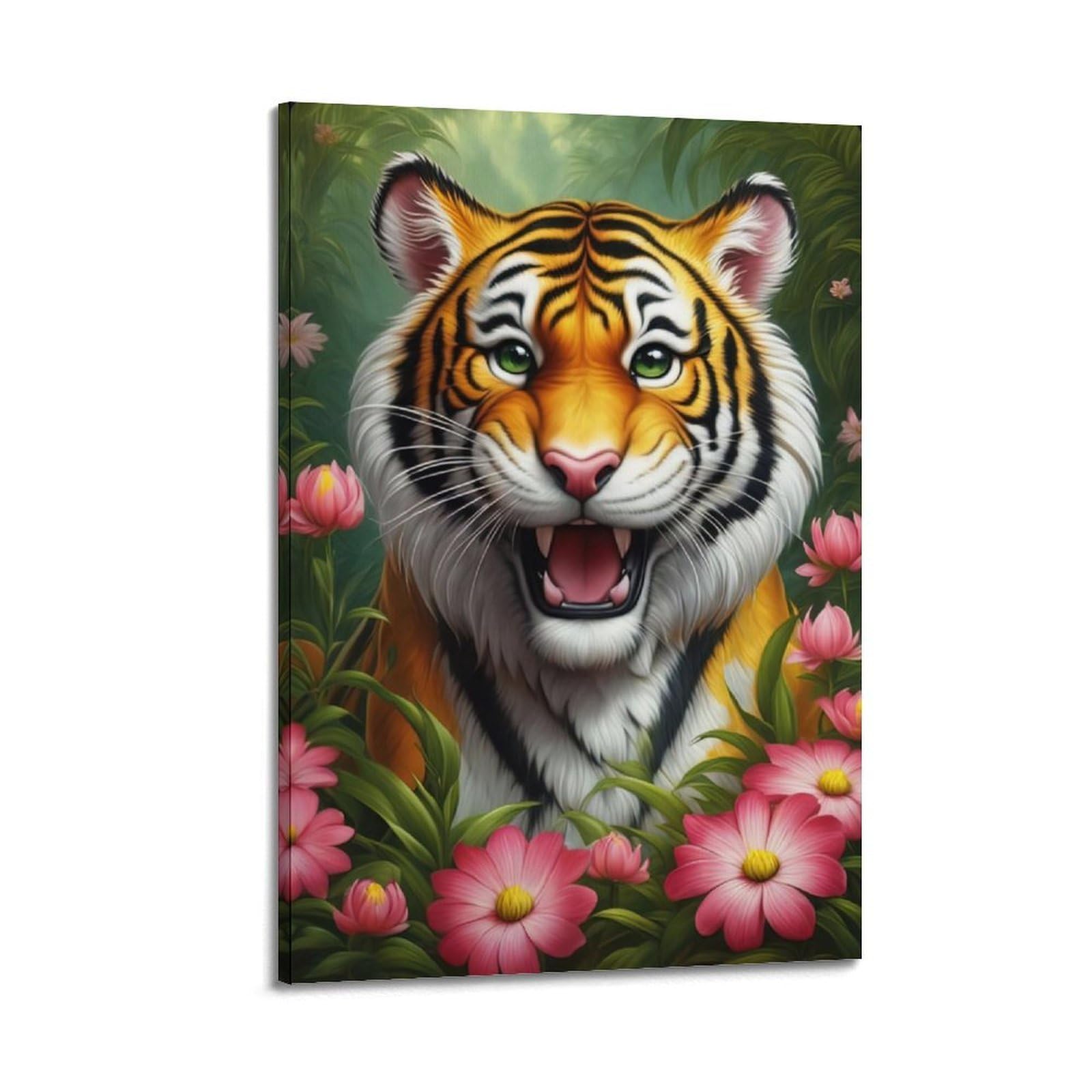 WPHSFX Wildlife Artwork Poster Happy Tiger Poster Decorative Painting Canvas Wall Posters And Art Picture Print Modern Family Bedroom Decor Posters 24x36inch(60x90cm)