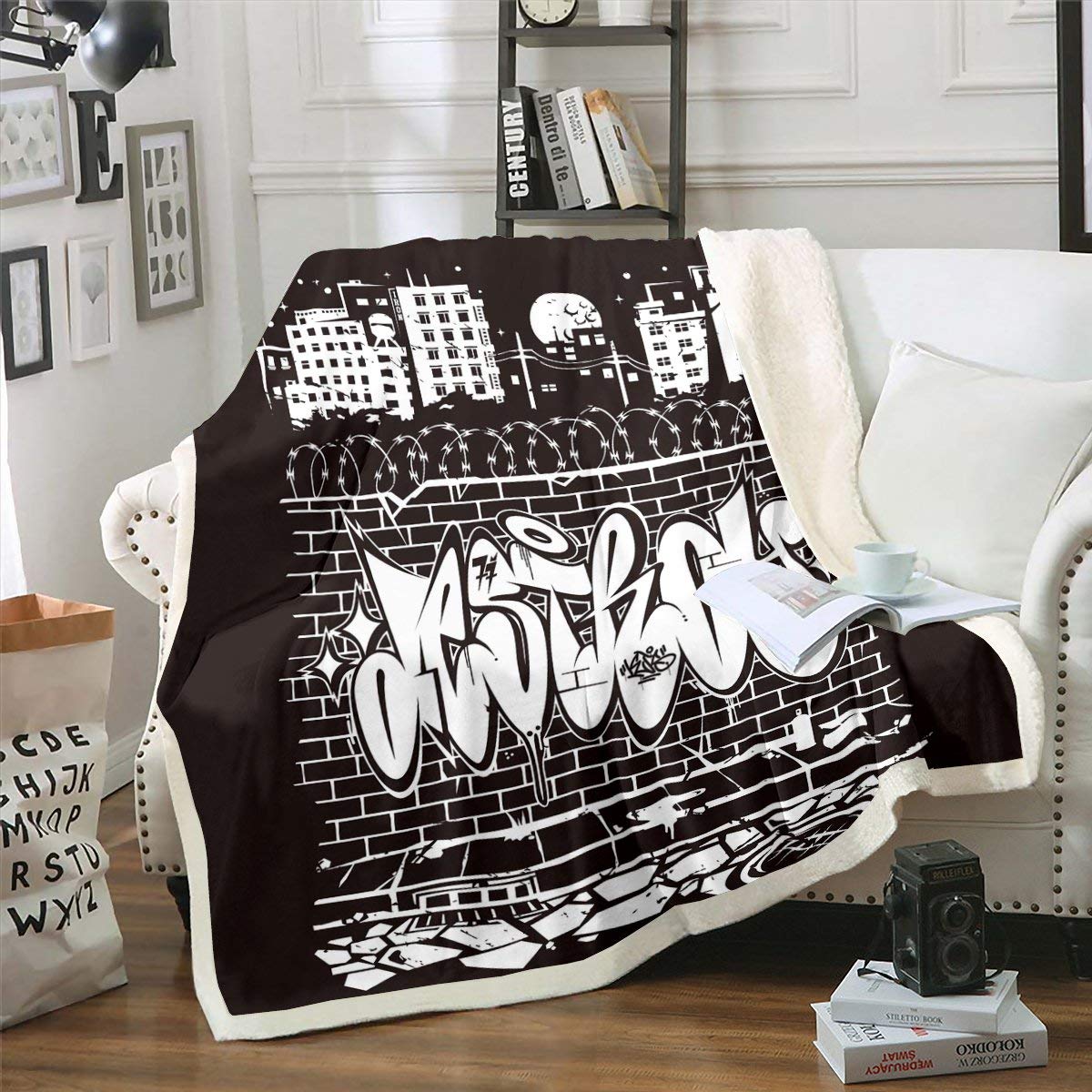 Coperta per Bambini Hippie Graffiti Coperta in Pile per Divano Letto