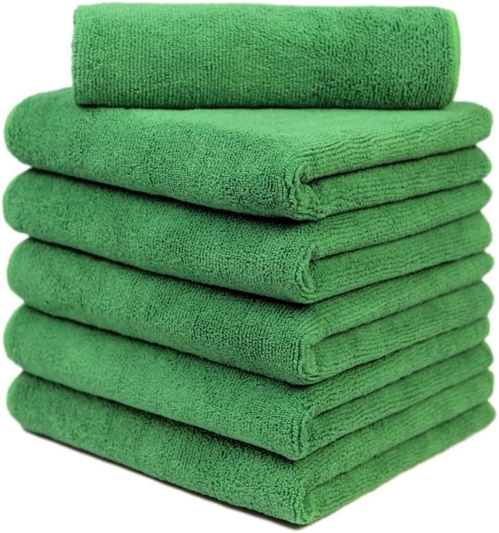 Premium Microfiber Detailing Towels, 340 GSM Lint Free Car Buffing Waxing Polishing Drying Towels (6, Green, 16x16 Inch)
