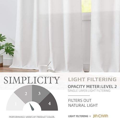 Miniatura 5 de jinchan Cortinas blancas para sala de estar, cortinas texturizadas de lino de 90 pulgadas de largo, cortinas de campo para dormitorio, cortinas con