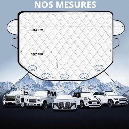 Autreykorn Car Windscreen Cover, Snow, Ice, Frost Protection Anti-Theft, 5 Magnets, Portable Storage Bag, Universal Fit, 193 x 157 x 126 cm (Silver) - 7