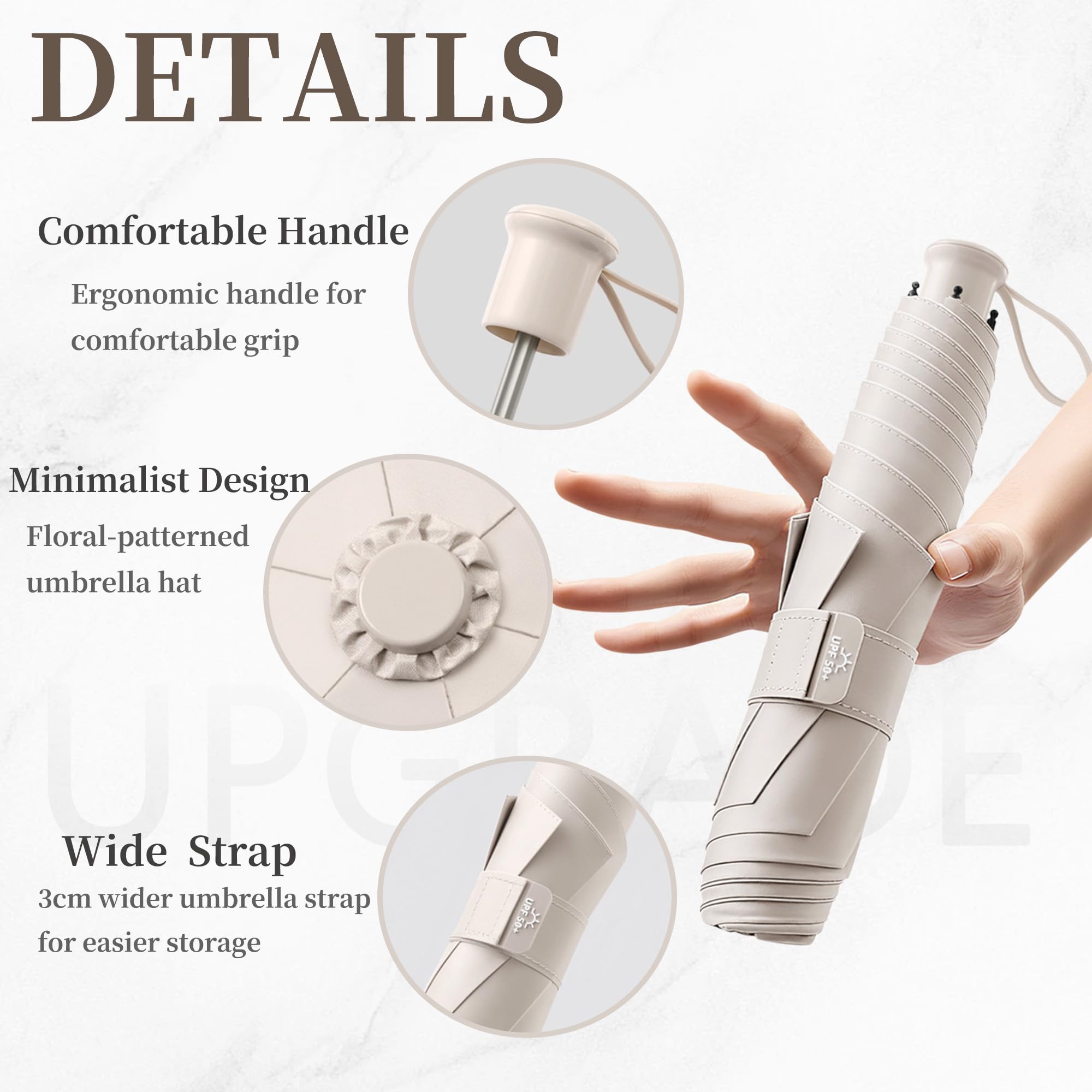 Ultra-Ligero/Delgado Paraguas Plegable Extragrande de Viaje, Compacto,Portátil,Anti-UV UPF50+,Sole/LLuvia,Toldo de 110cm, Cinturón de Paraguas Ancho 3cm,6 Varillas,Hombres/Mujeres/Niños,Mochila/Coche
