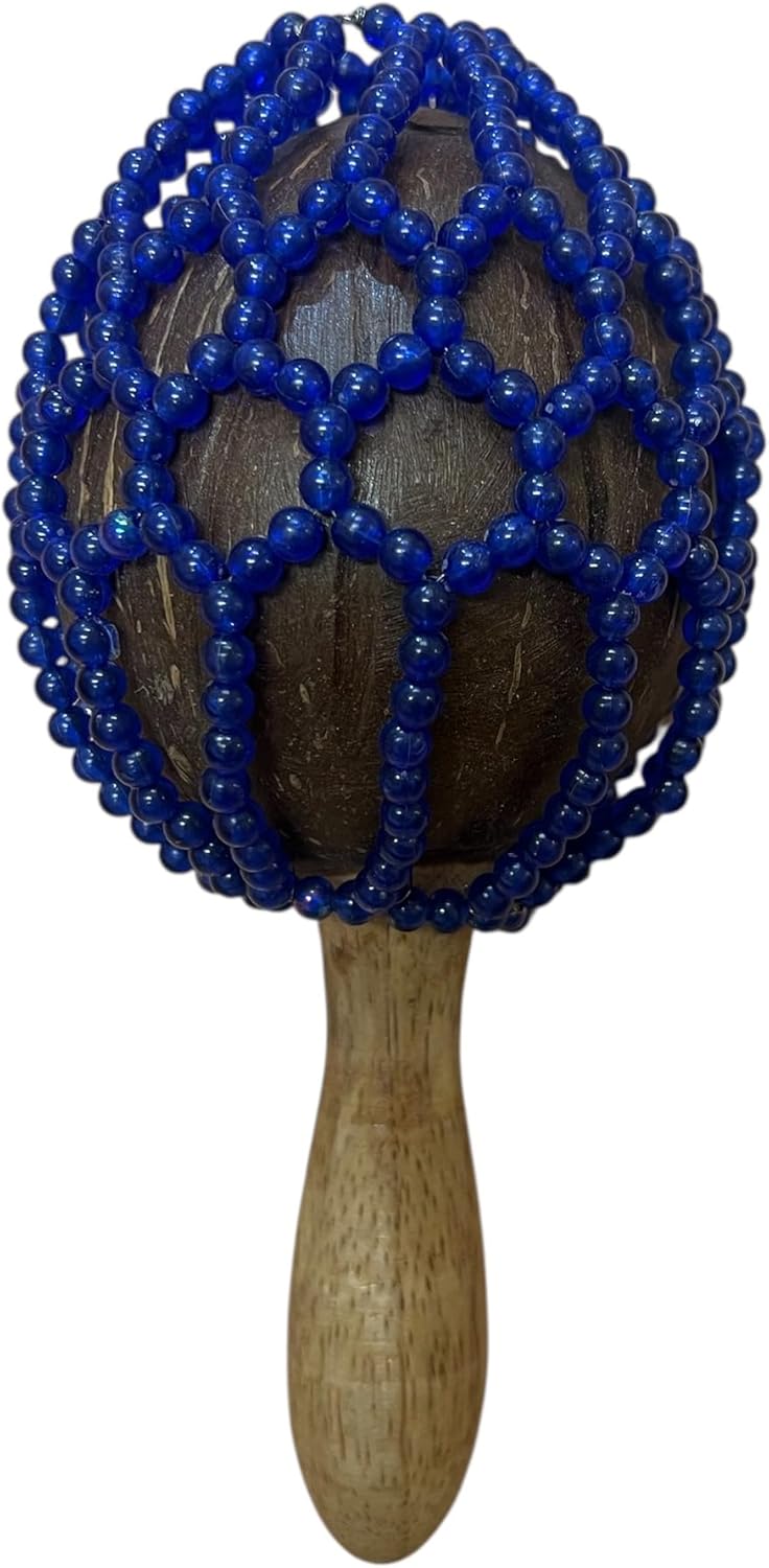 Terre Shekere Ball - Handcrafted 9 inches in Length and 4 inches in Head Coconut Instrument with Colorful Glass Beads for Vibrant Sound