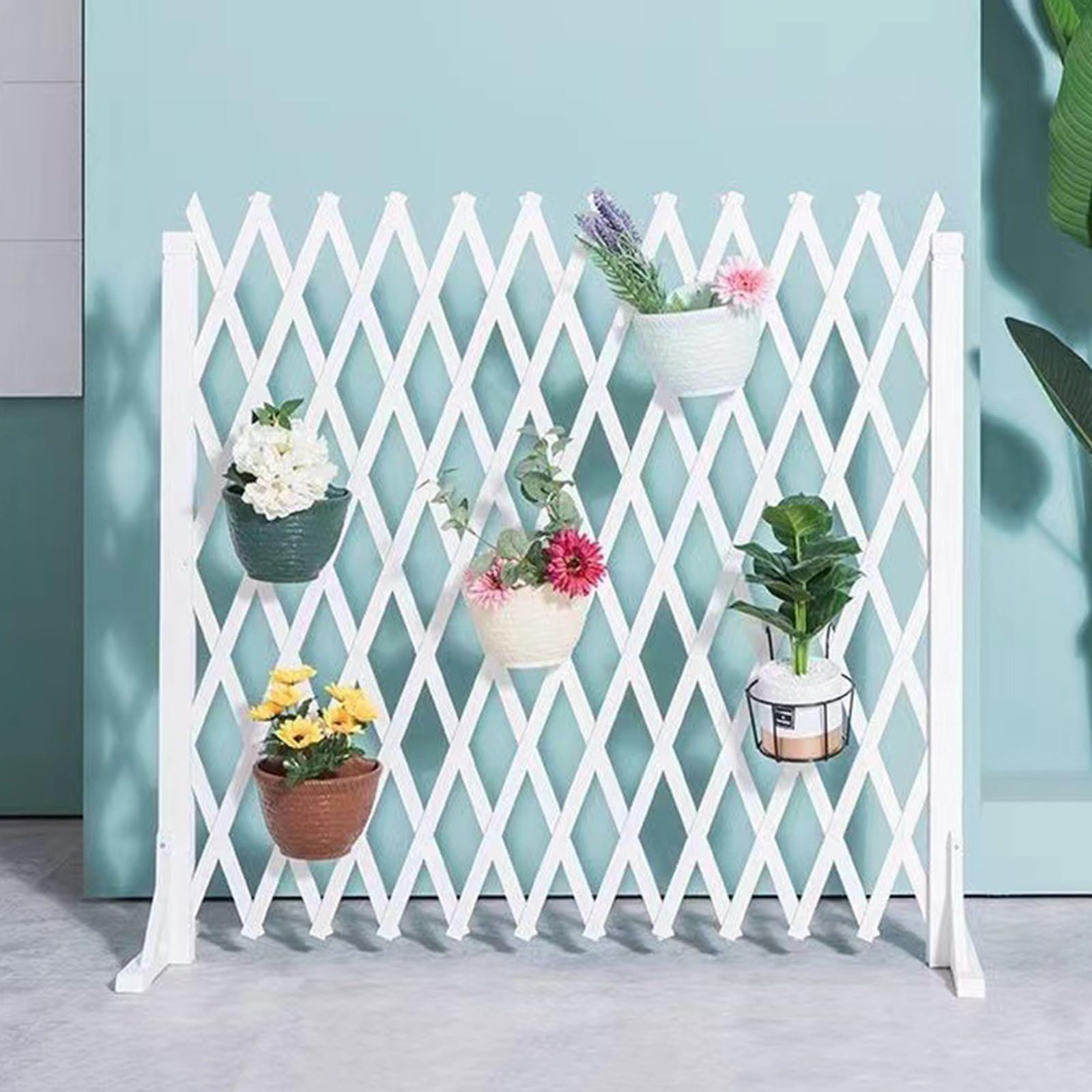 Evita excavar con esta valla de celosía de madera elástica blanca para plantas y mascotas