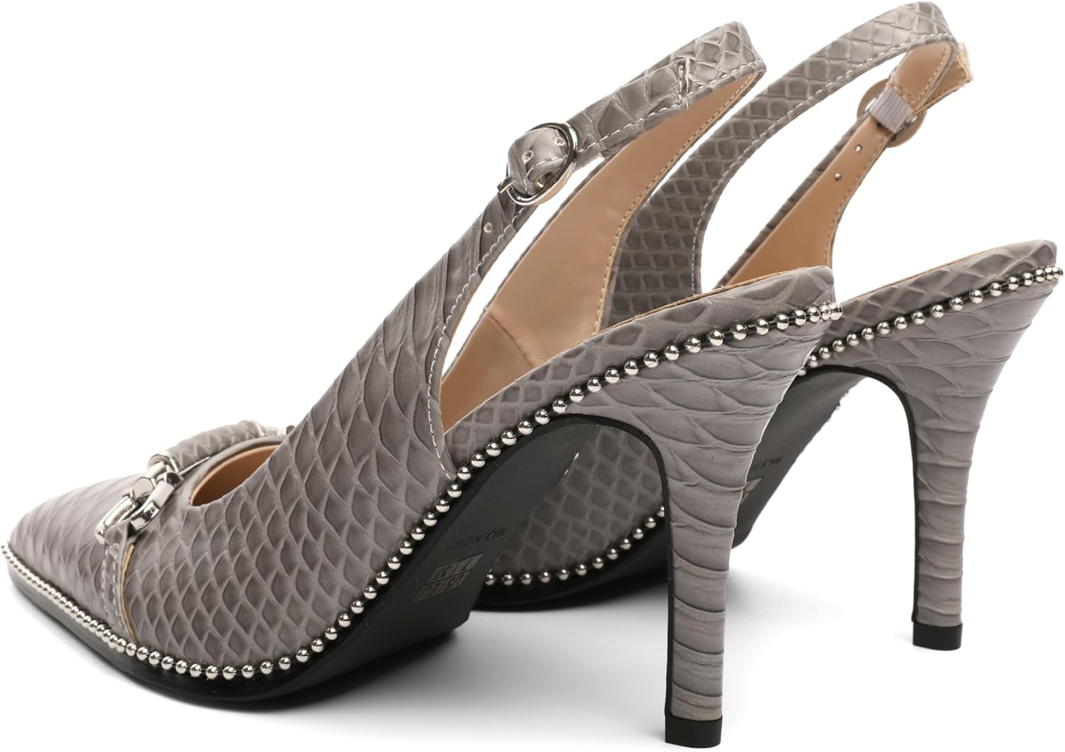 AUMOTED Women Beaded Pumps Slingback High Heel Stilettos Pointed Toe Shoes Slip On 3.5 Inch Ankle Strap Adjustable Patent Leather US Size 5-13