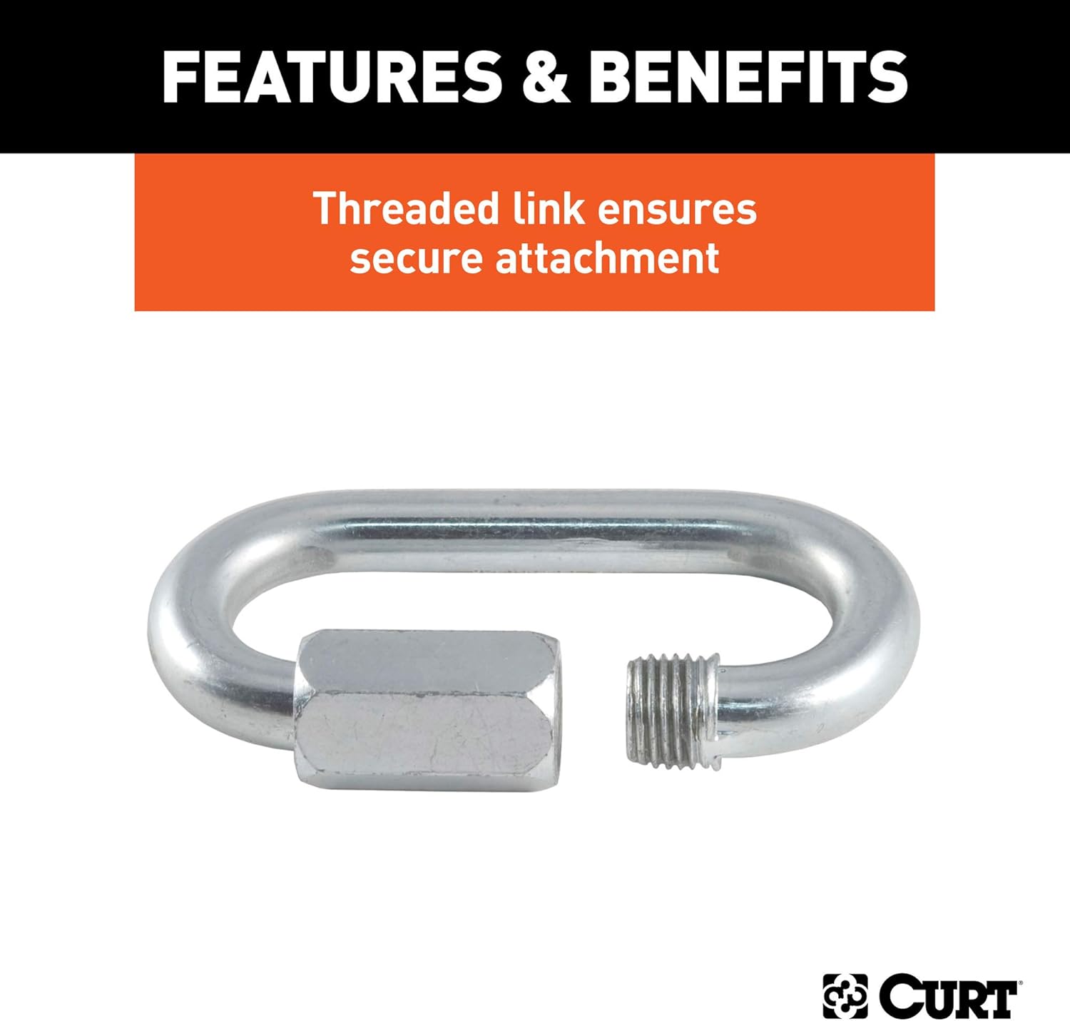 CURT 82931 Threaded Quick Link Trailer Safety Chain Hook Carabiner Clip, 7/16-Inch Diameter, 13,200 lbs Break Strength - Image 4