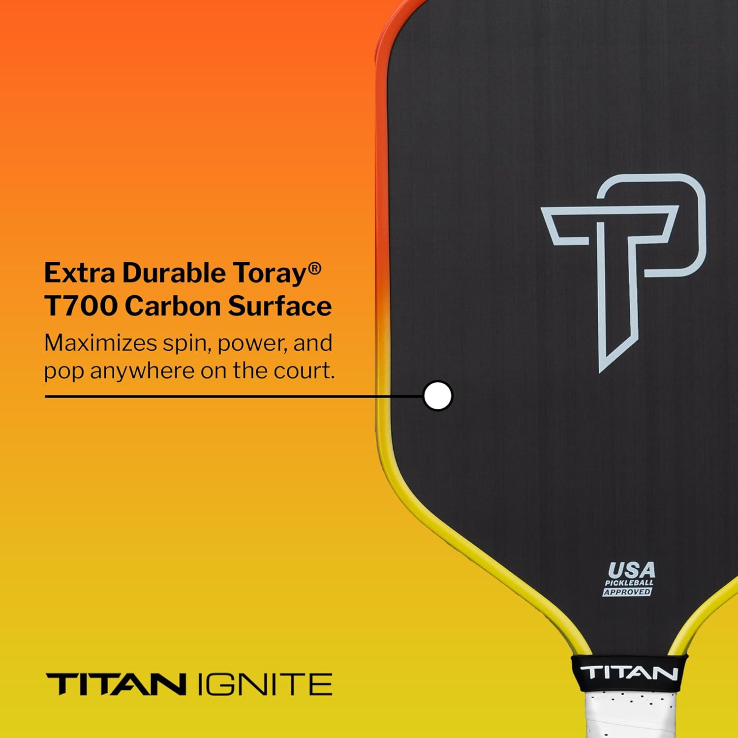 Titan Ignite Pickleball Paddle for Beginner & Intermediate Players – USA Pickleball Approved – Raw Carbon Fiber Face with Next Gen PP Core, Large Sweet Spot & Easy Power – 16L and 16S Options