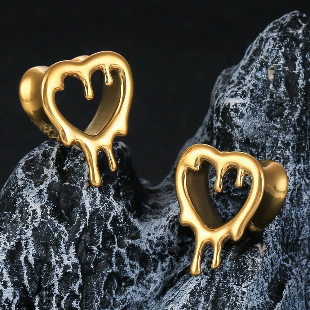 1 Pair Classic Love Teardrop for Stretched Ears Hypoallergenic 316 Stainless Steel Ear cuff Tunnels plugs 00G 8mm-16mm(0G-5/8'') Body Piercing Halloween Jewelry