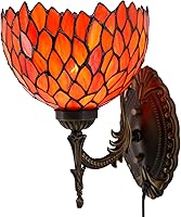 Vista 1 de Lámpara de pared Tiffany con aplique, enchufe o cableado, luz de pared con cúpula de vidrio manchado color rojo glicinia de 8 pulgadas, 8X10.5X11