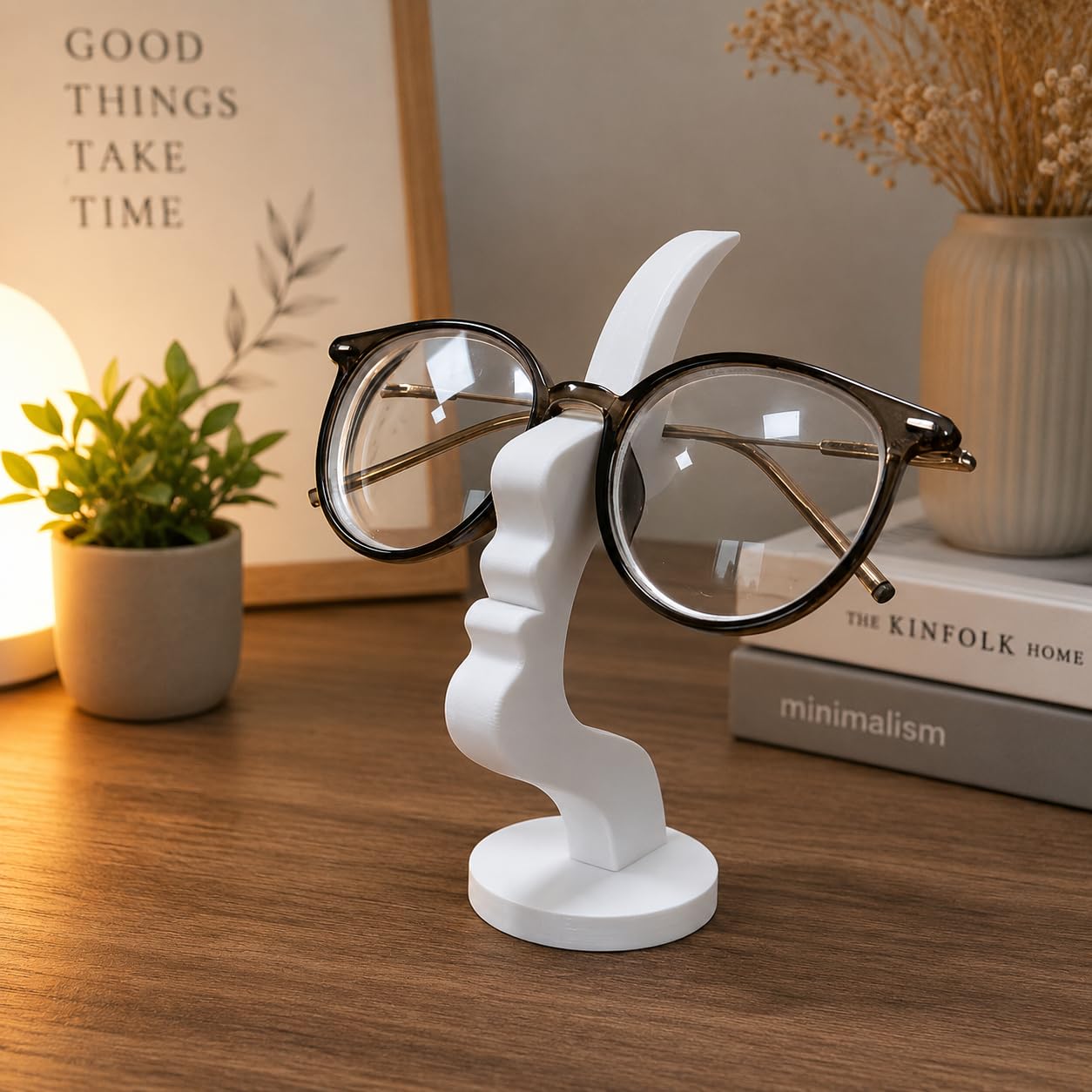 SVM CRAFT® Modern Face Eyeglass Holder Stand | Minimalist Glasses Display Stand | Decorative Spectacle Holder for Desk, Office & Bedside Table | Eyewear Organizer | Home & Office Décor-image-3