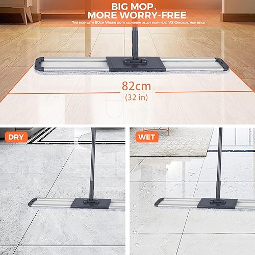 Miniatura 6 de Trapeador de polvo para suelos de madera dura de 36 pulgadas, mopa de polvo de algodón industrial comercial con 3 almohadillas de repuesto extra