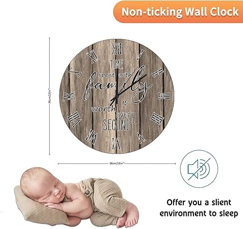 Miniatura 97 de UFunhome Reloj de pared de madera con cita familiar, el tiempo que pasa con la familia vale la pena cada segundo, reloj colgante redondo, funciona