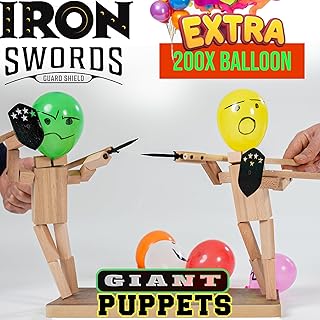 Handmade Wooden Fencing Puppets - XLarge 2025 New Sword Duel Game Best Family Board Games for Christmas 2-Player Wooden Robot Battle Balloon Game, Whack a Balloon Party Games for 2 Players