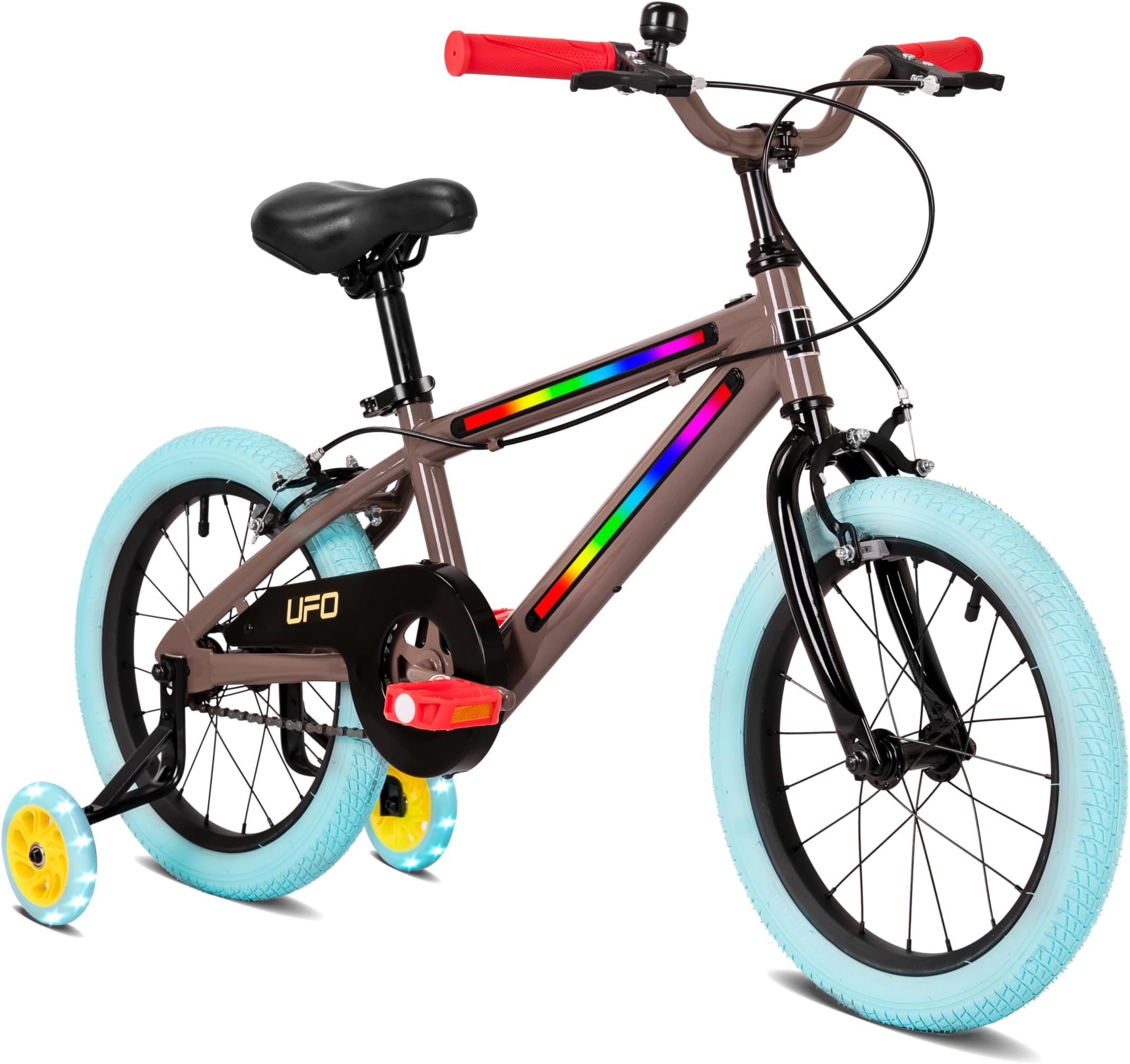 UFO Kids Bike with Signature In-Frame LED Lights for Boys and Girls: Training Wheels Included - Ideal for Ages 3+