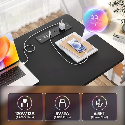 Vista 4 de Armocity Escritorio de pie ajustable en altura con tomas de corriente, escritorio de pie manual de 32 pulgadas con estantes de almacenamiento, Negro