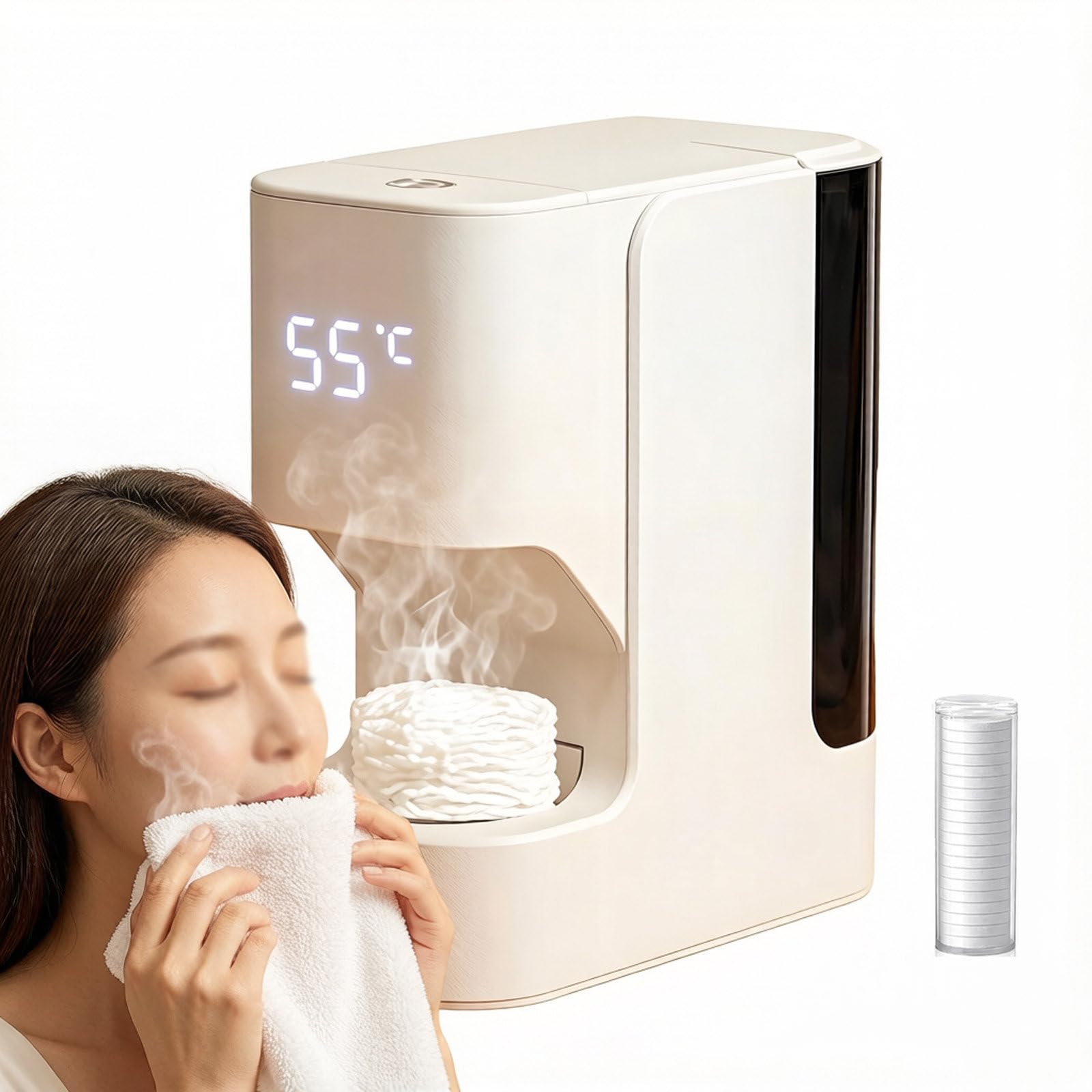 Calentador de toallas faciales, máquina calentadora automática de toallas calientes, calentamiento rápido en 5 segundos, control inteligente de temperatura, incluye 60 toallas desechables, perfecto