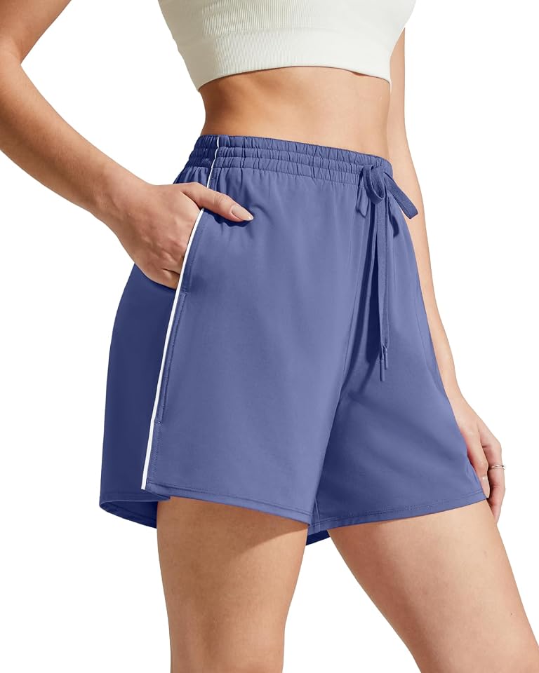 G4Free Gym Shorts Women Soft Breathable Wide Leg Lightweight Workout Shorts with Adjustable Drawstring for Summer (Dusky Purple,XS)