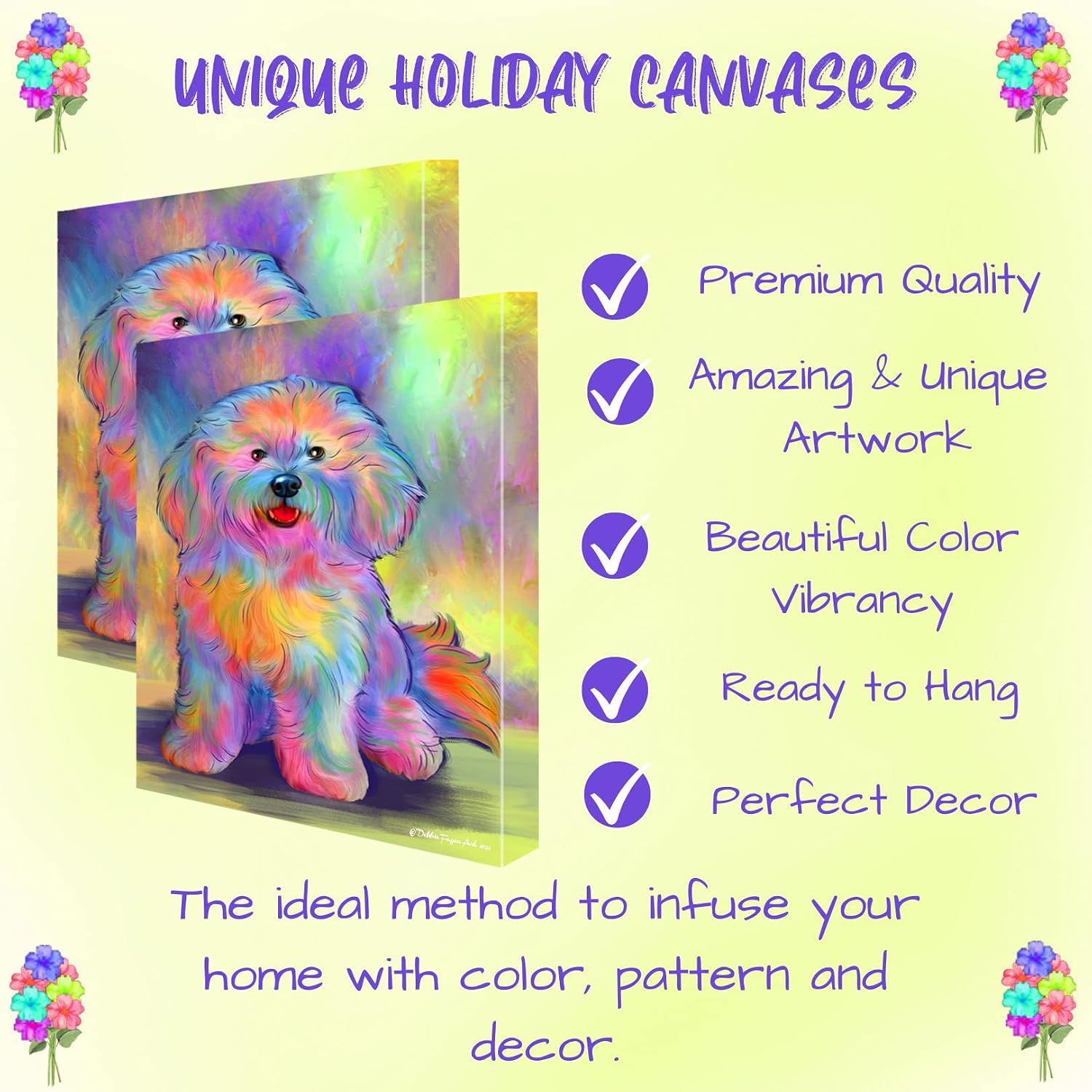 Doggie of the Day Paradise Wave with Bichon Frise Dogs Canvas Wall Art - Premium Quality Ready to Hang Room Decor - Flat Rolled 8" x 10"
