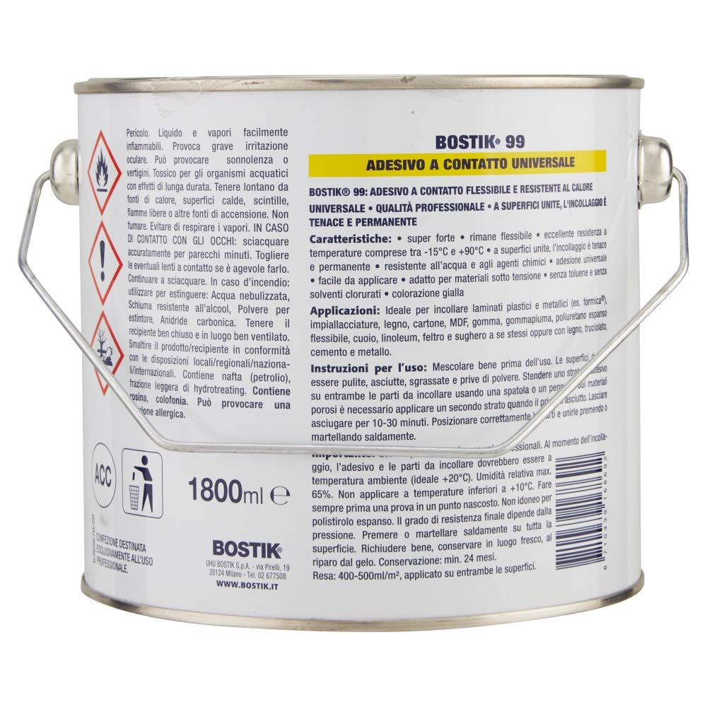 Bostik 99 adesivo a contatto professionale super forte e resistente latta 1800ml giallo