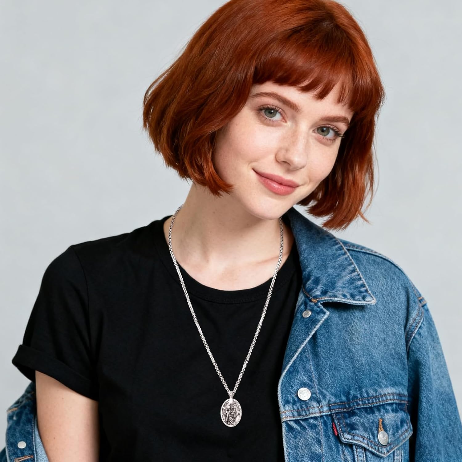 Eusense 925 Sterling Silver Saint Necklace St Michael Necklace Saint Christopher Pendant Protection Jewelry Patron St Medals Amulet Pendant for Men Women