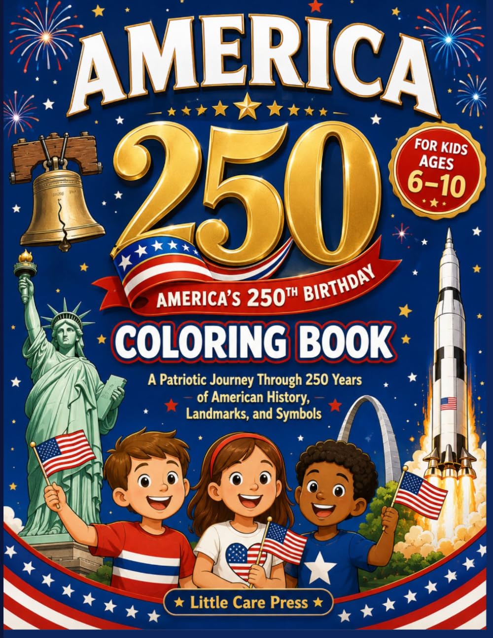 AMERICA 250 COLORING BOOK FOR KIDS AGES 6-10: A Patriotic Journey Through 250 years of American History, Landmarks, and Symbols