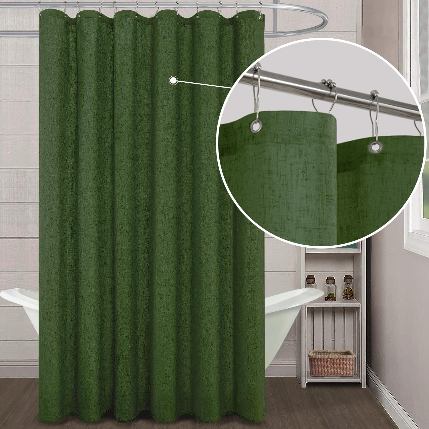 Amazon.com: KOUFALL Olive Green Boho Shower Curtain,Linen Fabric ...