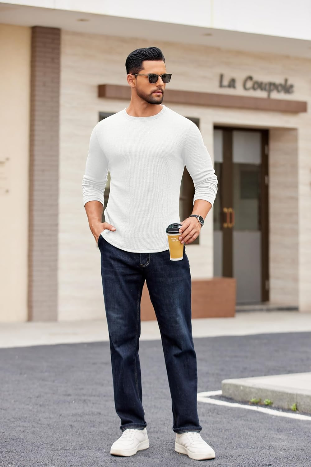 COOFANDY Crewneck Sweaters for Men Slim Fit Long Sleeve Pullover Tops