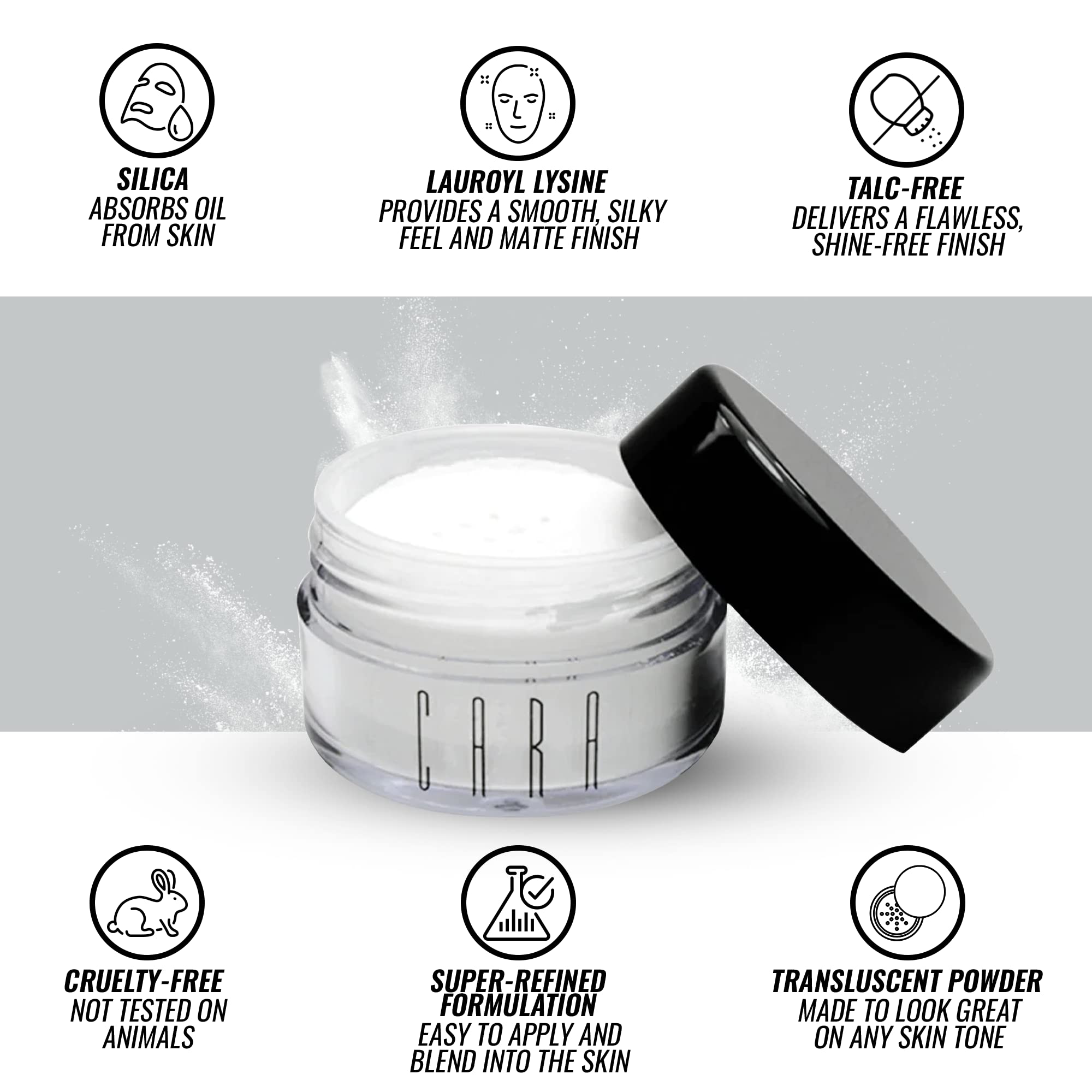 CARA Cosmetics Polvo suelto de alta definición, polvo translúcido de ajuste suelto para maquillaje, polvo de acabado, polvo facial, maquillaje en polvo sin talco, polvo facial radiante con acabado sin 7