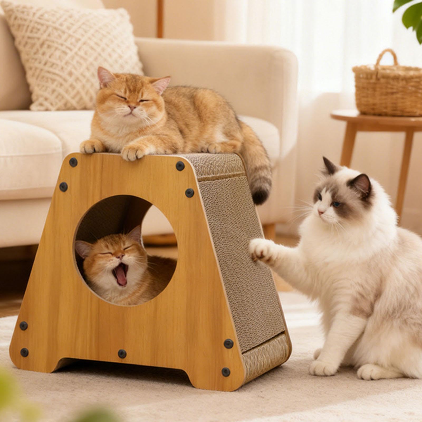 Tiragraffi per Gatti Letto Lounge Cartone MDF Protezione Mobili Base Spessa Zona Relax Adatto a Interni Animali Domestici Riposo Sosta, Nido di Buchi