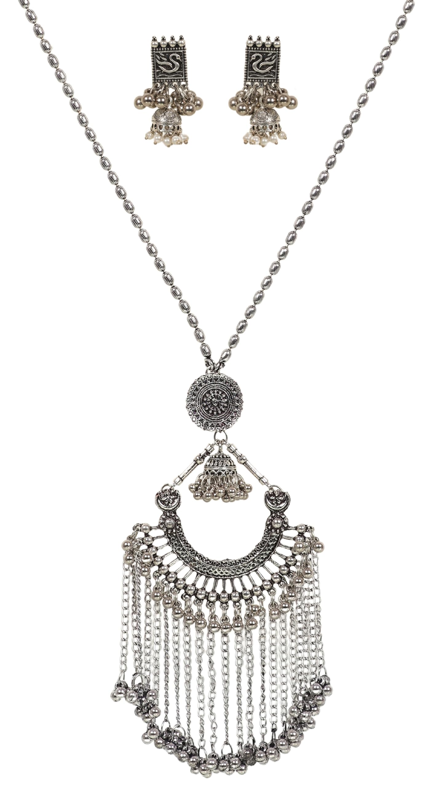 Indian Antique Silver Oxidized Afghani Banjara Gypsy Boho Ethnic Bead Meenakari Enamel Choker Necklace Earrings Jewelry