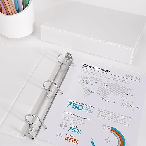 Miniatura 6 de Comix Carpetas resistentes de anillas en D de 2 pulgadas, carpeta de 3 anillos de 2 pulgadas con cubierta transparente, capacidad para 500 hojas de