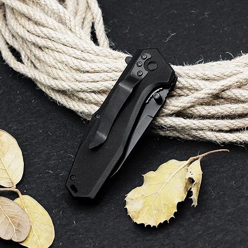 Miniatura 6 de EMHTiii EDC - Cuchillo plegable de bolsillo, hoja negra de acero inoxidable de 3.54 pulgadas, bloqueo de revestimiento de escalas G10, cuchillos de