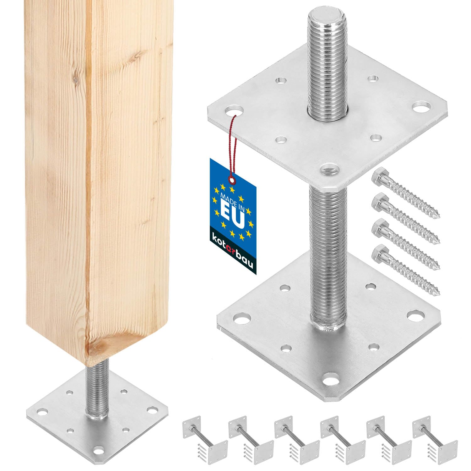 KOTARBAU® 6 pcs. Fence Post Support - Post Base - Galvanised Steel - 110 x 110 x 250 mm (4.3 x 4.3 x 9.8 inches) - M24 - Silver - for Bolting to Concrete