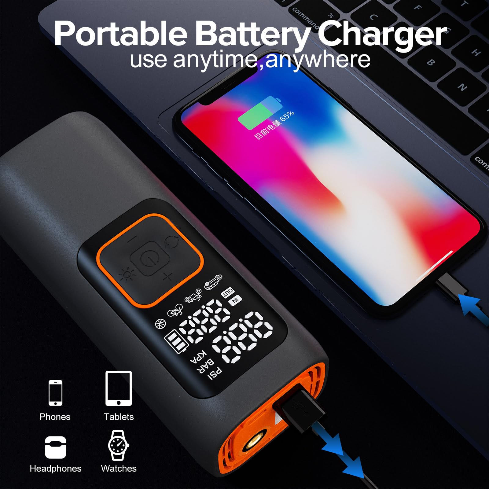Inflador de neumáticos portátil de 200 PSI, bomba de neumáticos digital, bomba de aire inalámbrica para neumáticos de coche, apagado automático, luz LED, compresor de aire eléctrico para automóviles