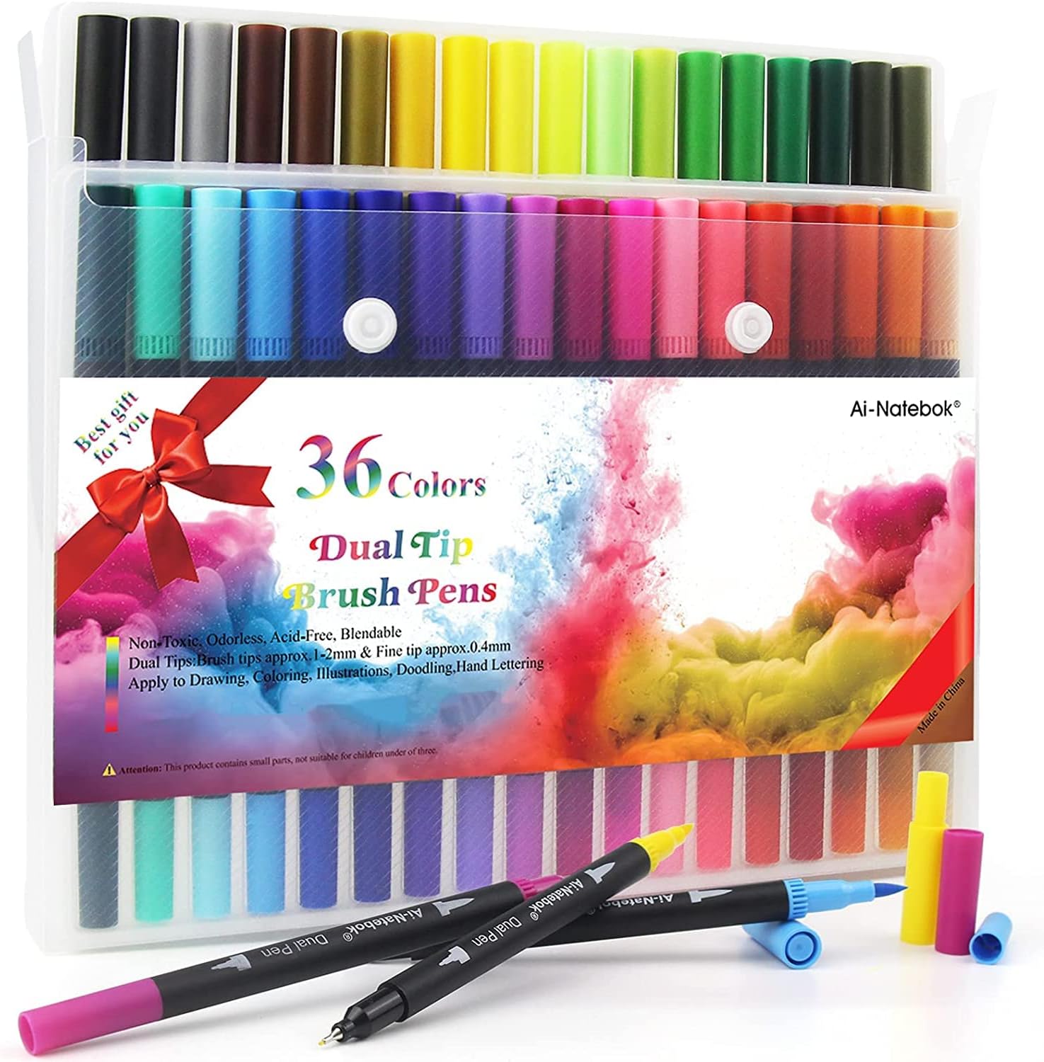 ai-natebok Dual Brush Marker Pens, Coloring Pens, 36 Colors 0.4 Fine Tip Markers & Brush Pen for Adult Coloring Books Bullet Journal Note Taking Writing Planning Art Project