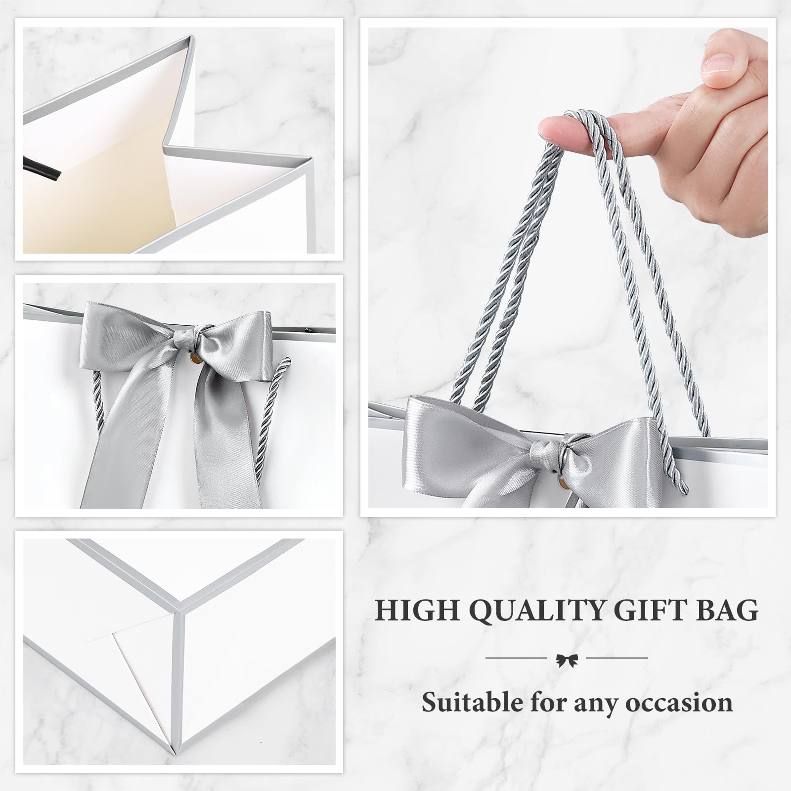 Sacchetti Regalo Medi BBILKE | 2 Pezzi 20x10x28cm | Con 2 Carte E Veline | Manici In Nastro | Per Compleanno, San Valentino | Rosa E Nero - Foto 10