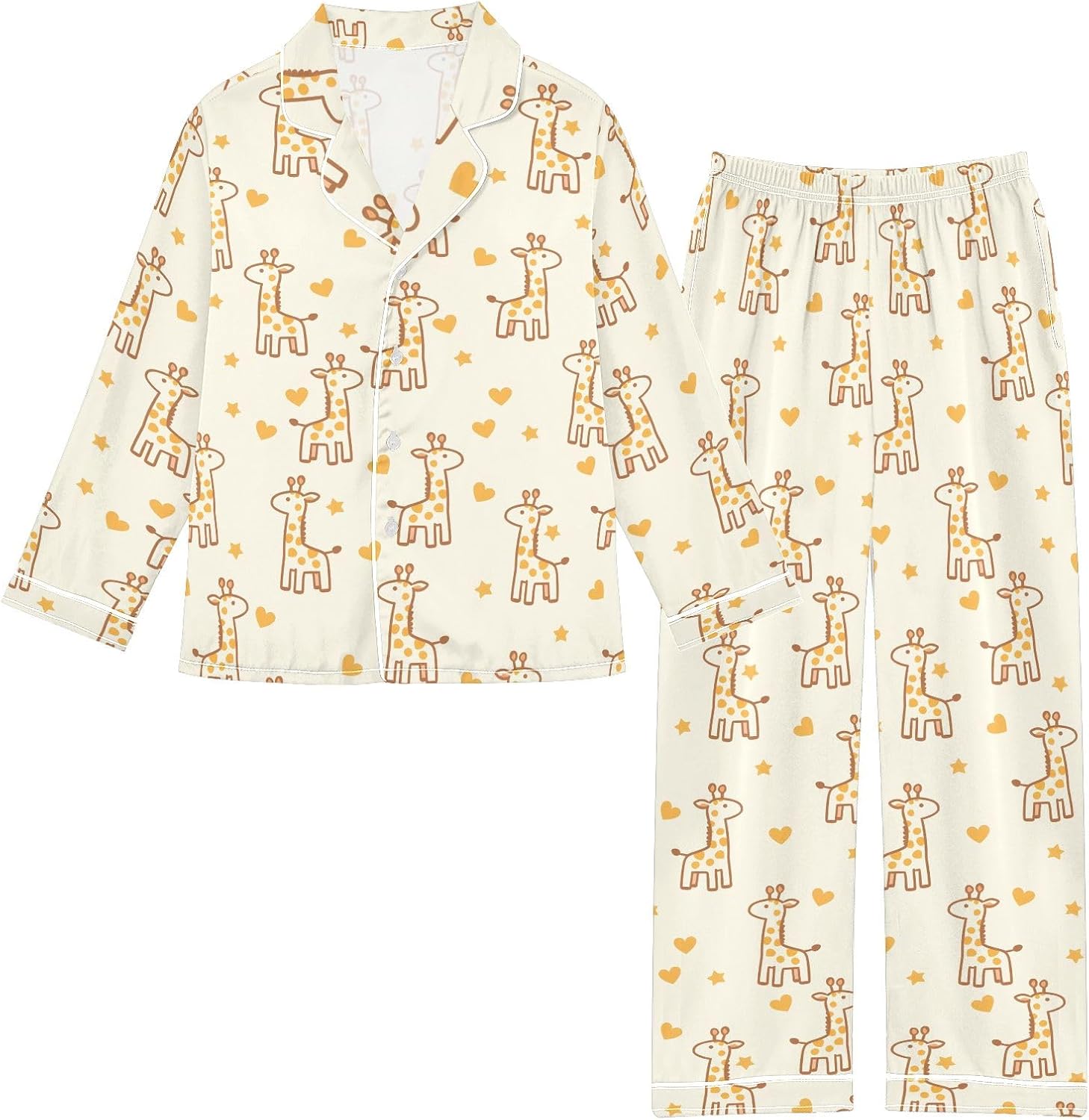 Kids Casual Satin Wear Set Giraffe Heart Five-pointed Star Unisex Relaxed Fit Clothing