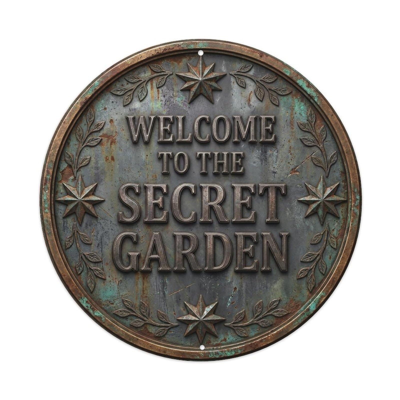 Vintage Welcome Secret Garden Iron Charcoal Star Metal Tin Sign